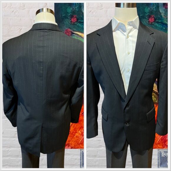 Vintage Burberry 44R Black Gray Pinstripe Blazer Sport Coat Jacket - Picture 7 of 14